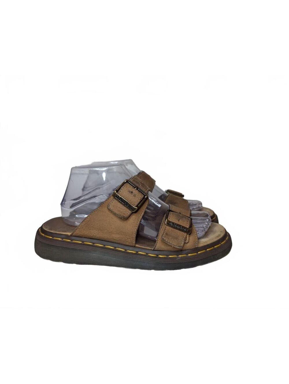 Dr. Martens Josef Slide Sandals in Tan Nubuck Leather, Size 9 US
